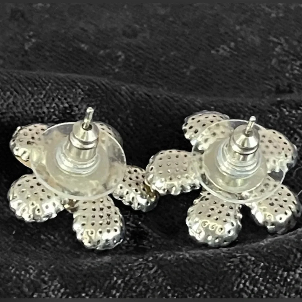 Rhinestone Flower Post Earrings Colorful Faux Gemstone Costume Jewelry